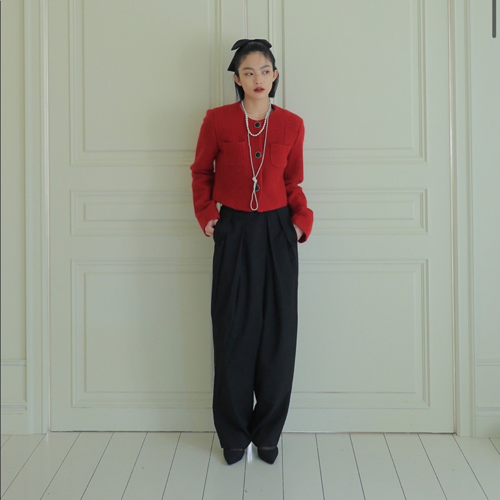 Classic High-Waist Wide-Leg Black Trousers - Black